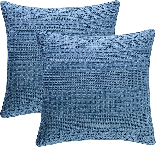 Miniatura 44 de PHF - Fundas de almohada 100% algodón con tejido gofre europeo, 26 x 26 pulgadas, 2 unidades para decoración elegante del hogar, sin relleno