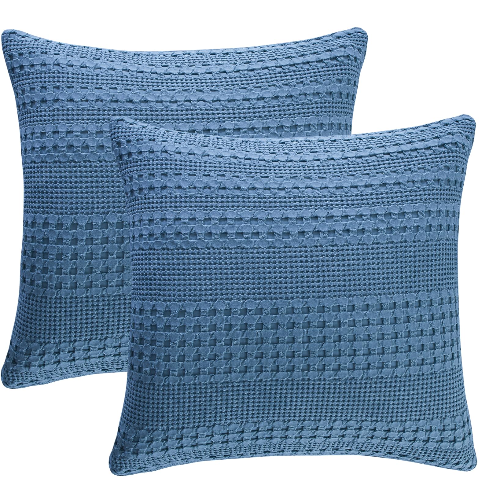 phf 100% cotton waffle weave euro sham covers, 2 pack 26" x 26" bed pillow covers for elegant home decor, no filling, luxury aesthetic soft euro pillow cases for bed, denim blue