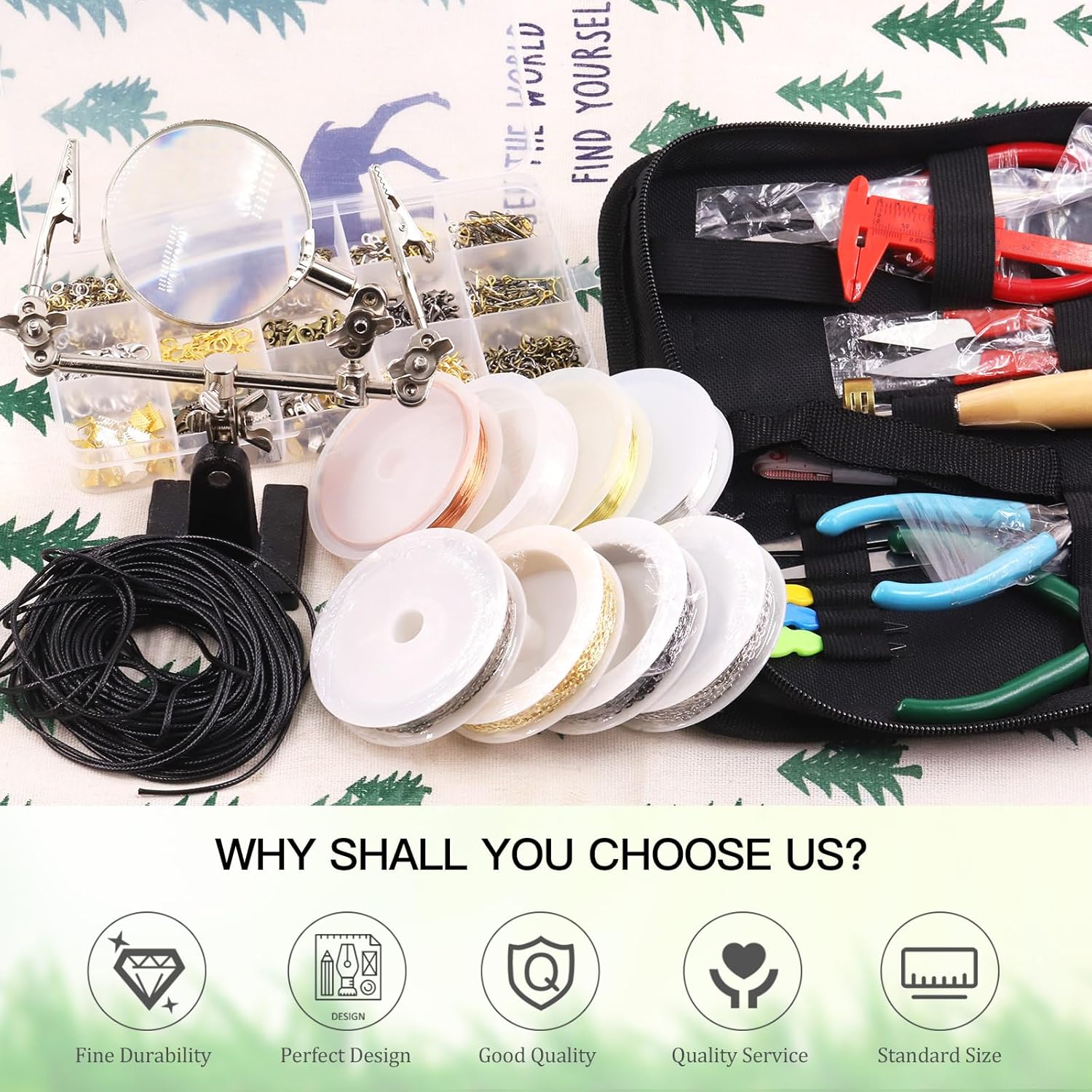 Keadic 1489Pcs Jewelry Making Tools with Findings Set Includes Jewelry Pliers, Cord End, Jump Rings, Lobster Clasps, Beading Wires, Earring Hooks, Screw Eye Pins for Earring Bracket Necklace Making