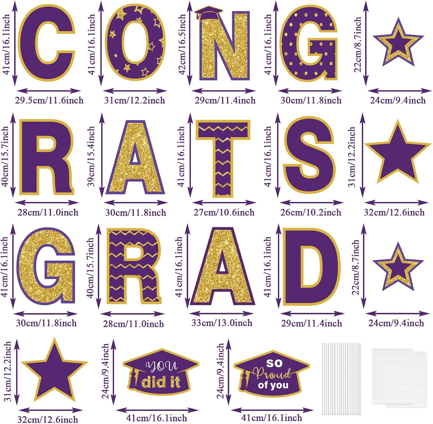Set of 18 Graduation Yard Sign Decorations Congrats Grad Graduation Lawn Signs Class of 2023 Yard Signs with 22 Stakes for Outdoor Graduation Party Pathway Decor Supplies(Purple & Gold)