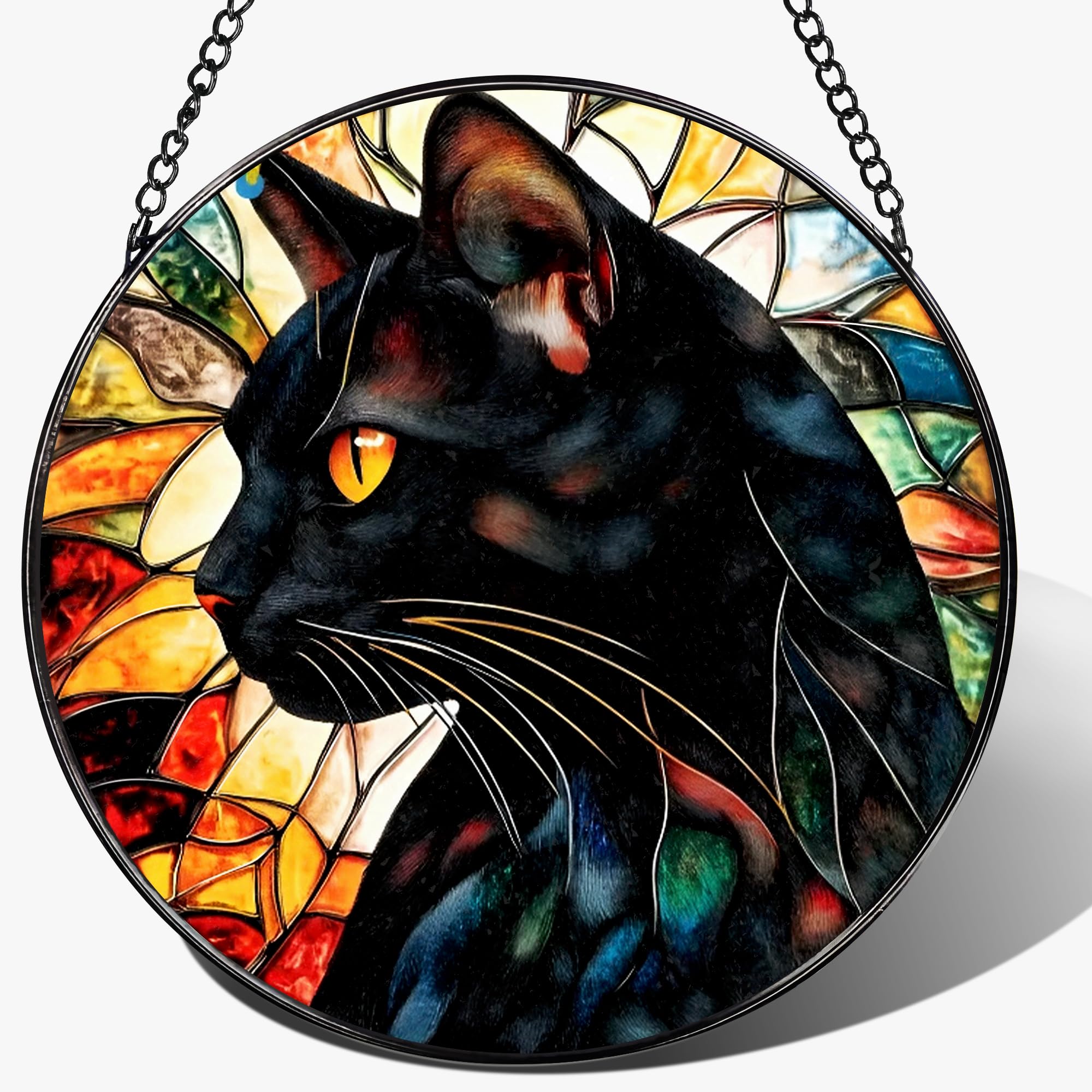 Attrape-soleil chat noir en vitrail, le cadeau idéal pour les amoureux des chats