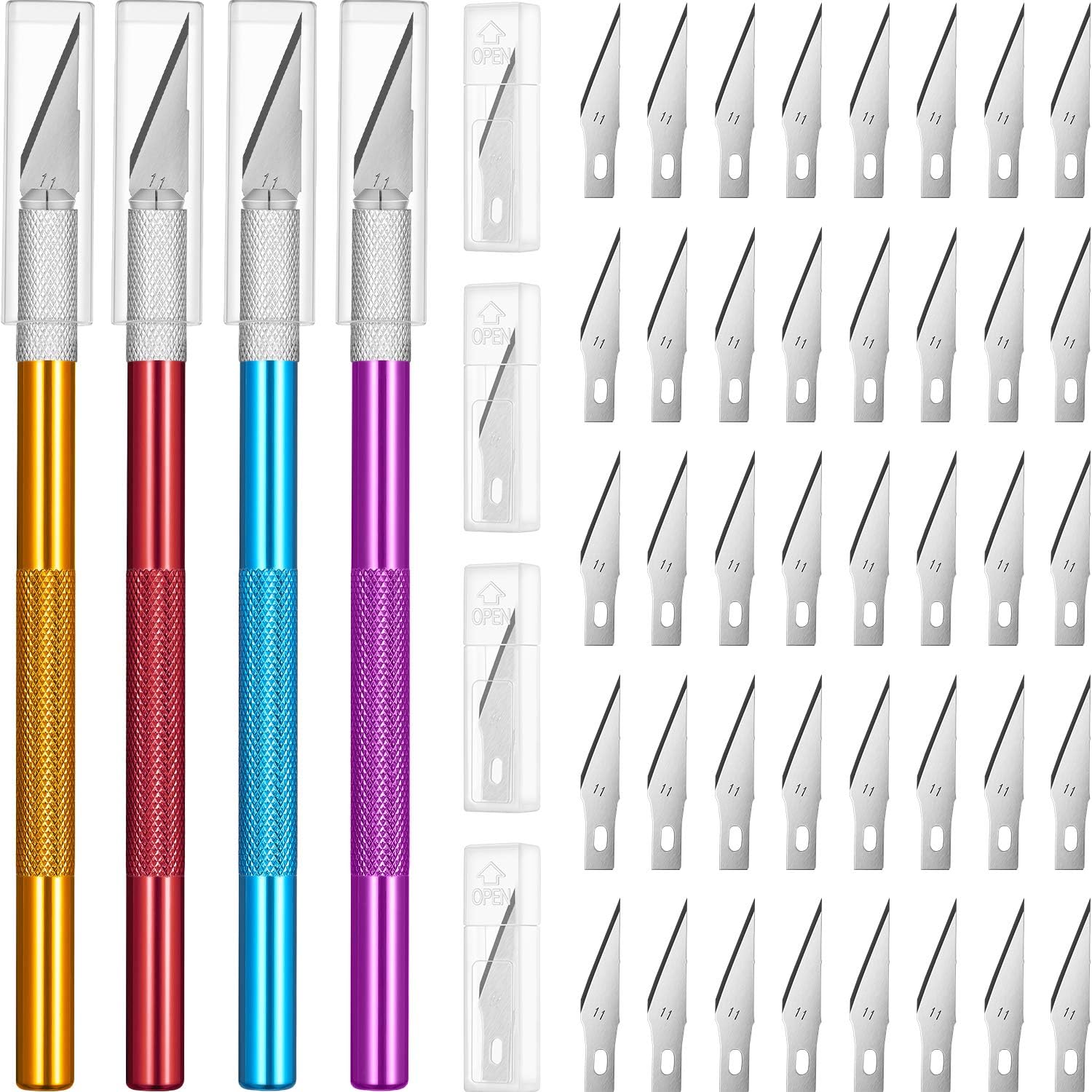 4 Pieces Craft Knife Hobby Knife with 40 Pieces Stainless Steel Blades Kit for Cutting Carving Scrapbooking Art Creation (Yellow, Red, Blue, Rose Red) : Arts, Crafts & Sewing