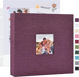 Mublalbum 12x12 Inch DIY Scrapbook Photo Album with 20 Plastic Sleeves 40 Pages Linen Cover 3 Ring Folder Binder for Wedding Baby Family and DIY Projects (Purple)