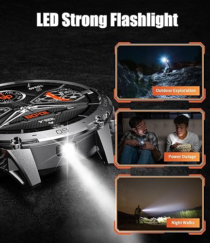 Miniatura 5 de LIGE Reloj inteligente militar para hombre, 730 mAh1.75 pulgadas, pantalla táctil HD AMOLED, con linterna LED para Android iOS, rastreador de