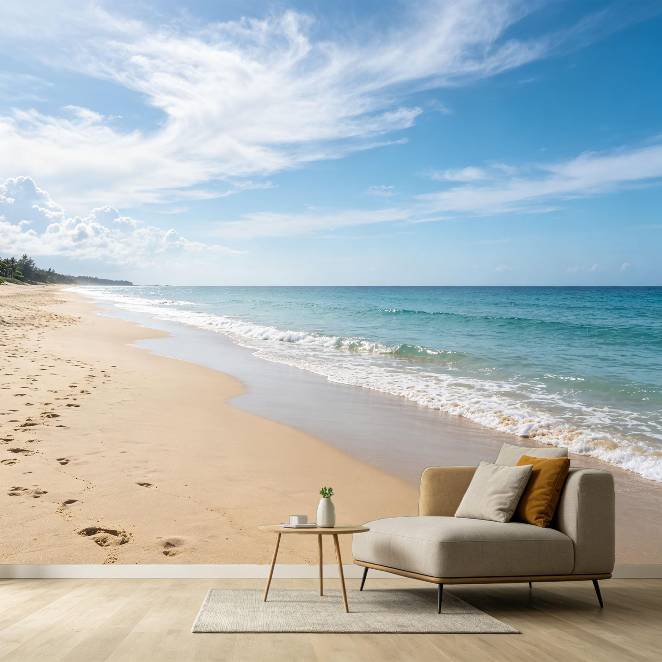 Custom Size Wall Murals Coastal Ocean Marine Landscape Blue Sky Sandy Shore Tropical Vacation Decor SelfAdhesive Wall Fabric Removable Large Wallpaper for Photo Living Room