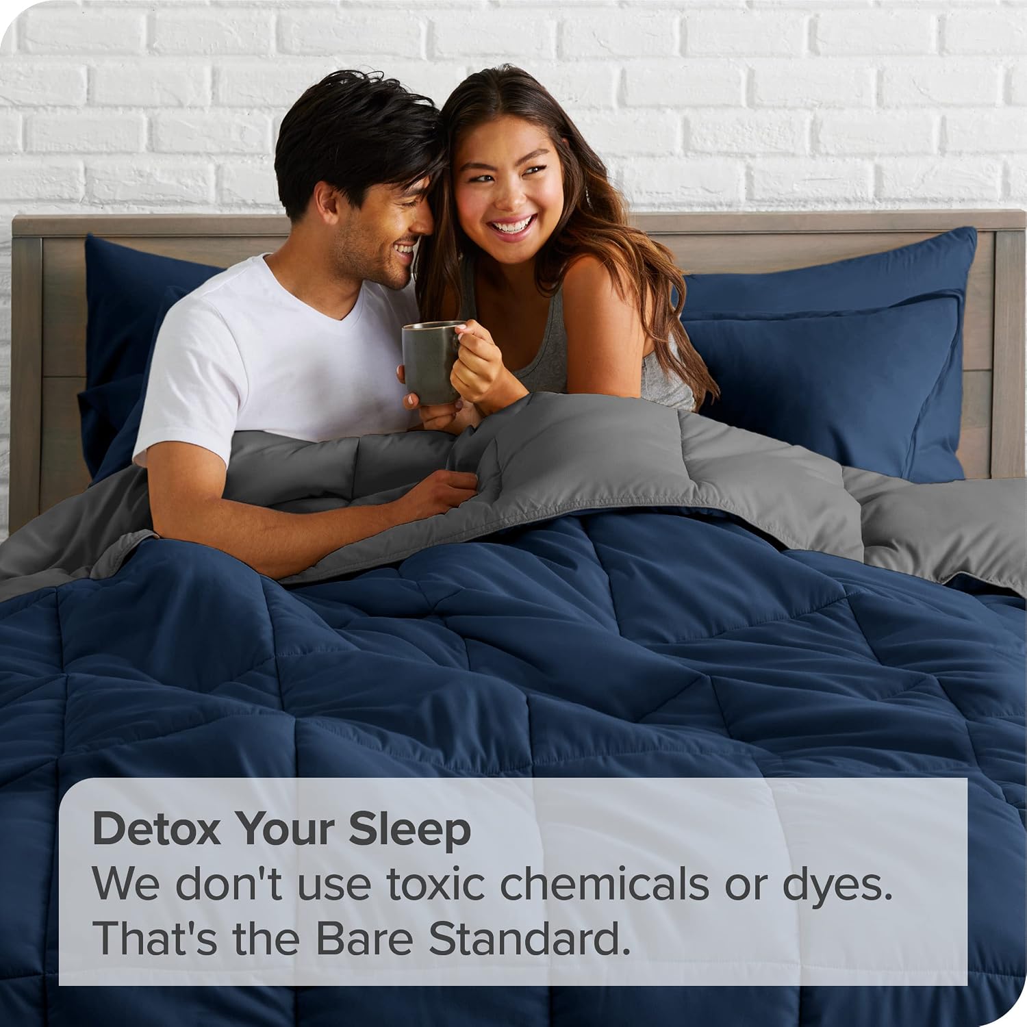 Bare Home Reversible Bedding Set 5 Piece Comforter & Sheet Set - King - Down Alternative - Soft - Bedding Set (King, Dark Blue/Grey, Dark Blue)
