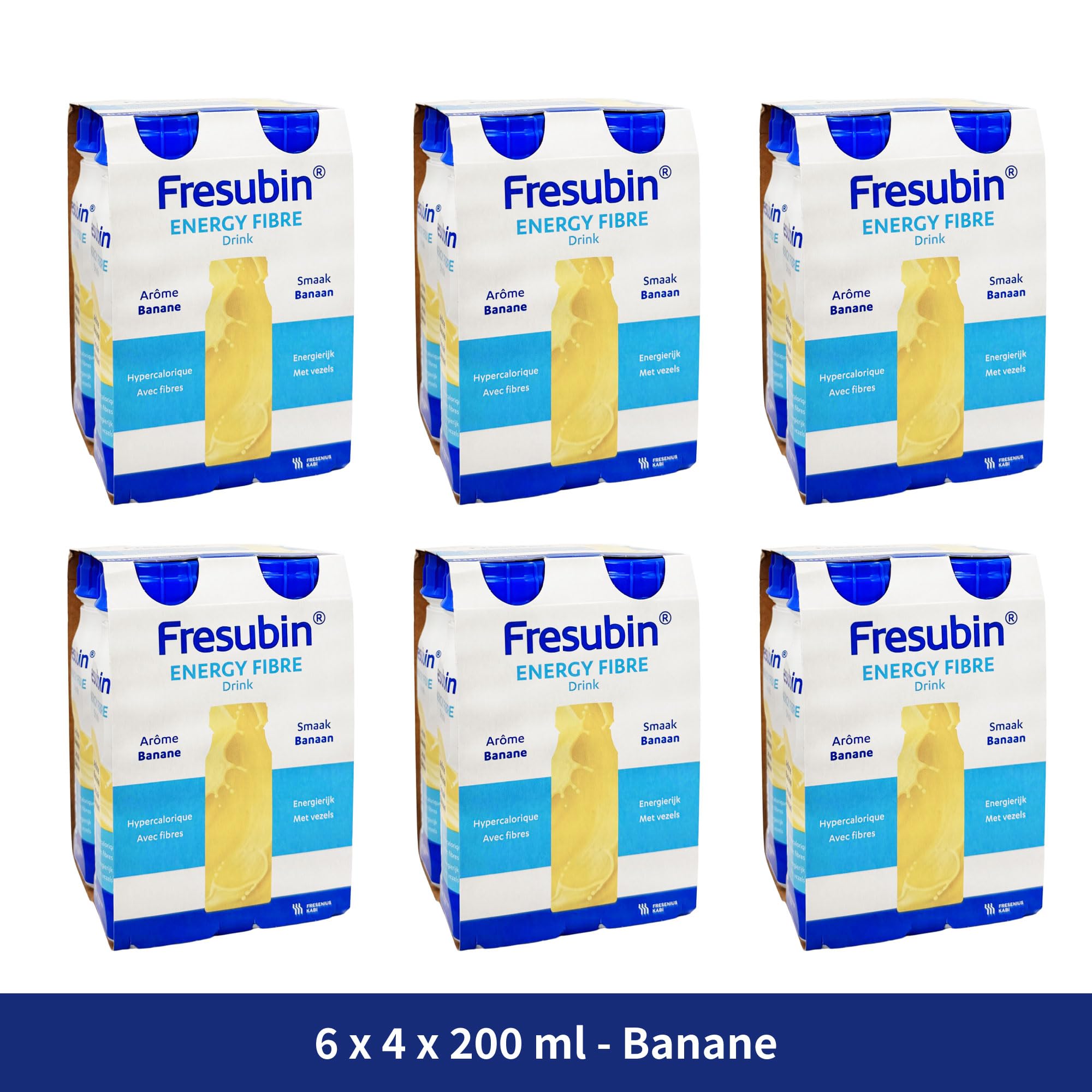 Fresubin ENERGY FIBRE Drink Banane 24x200ml- Hochkalorische Trinknahrung von Fresenius Kabi, 300 kcal pro Flasche, glutenfrei, ideal bei Mangelernährung