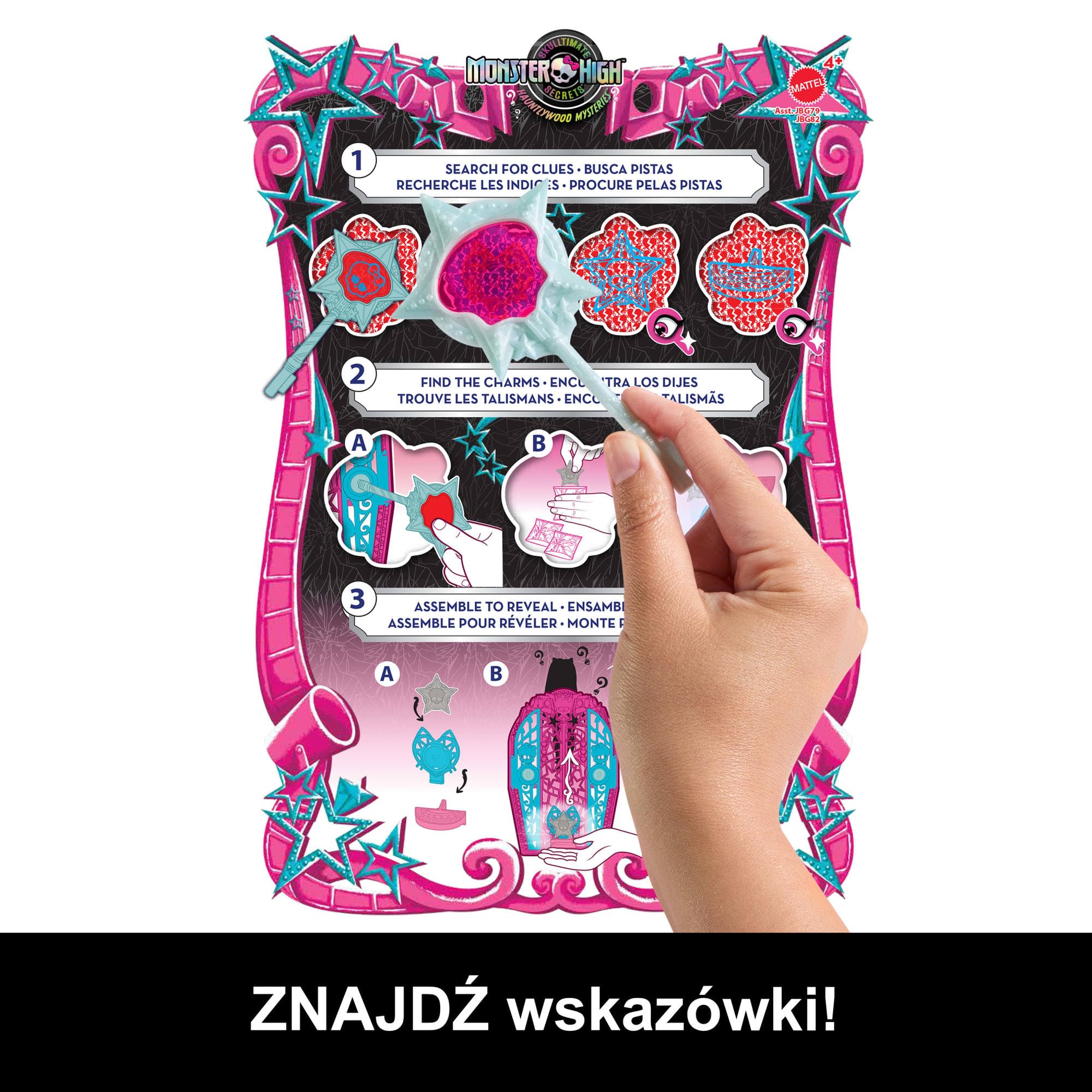 Monster High Straszysekrety Catty Noir Seria 6 Tajemnice Hollyduch Zestaw lalka, szafa i ponad 19 niespodzianek, w tym ubranka dla lalki i akcesoria, JBG82