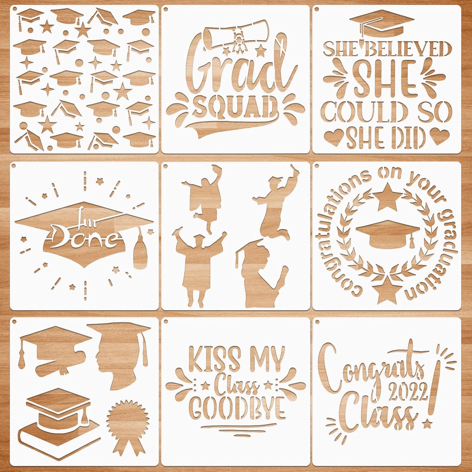 Yexiya 9 Pieces Graduation Cake Stencils Diploma Painting