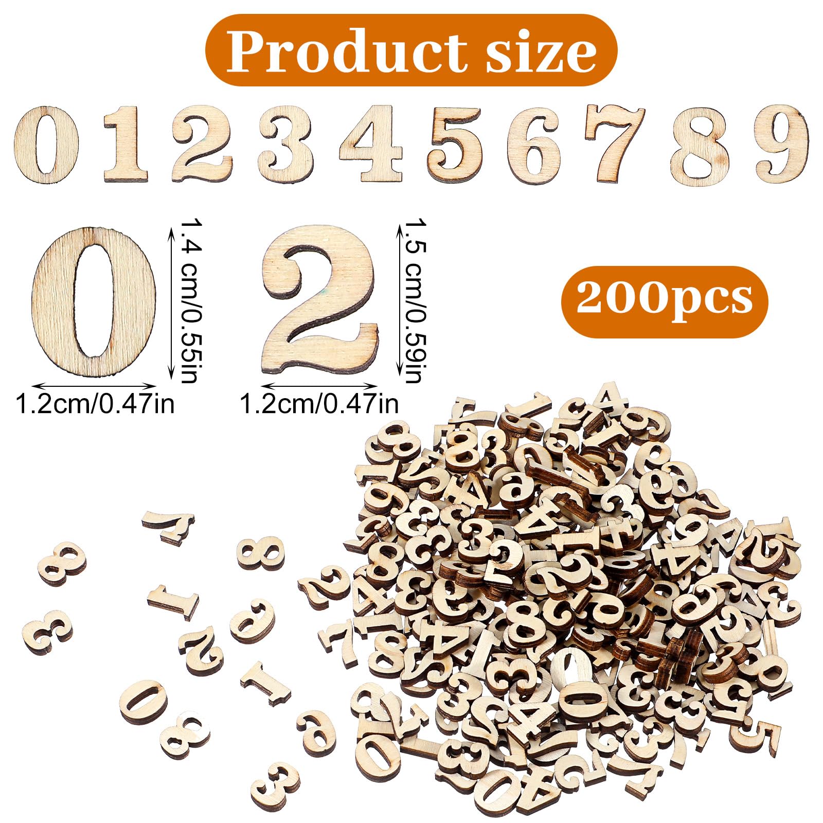 Lot de 200 petits chiffres en bois brut de 1,5 cm pour travaux manuels, projets de bricolage, décoration d'intérieur