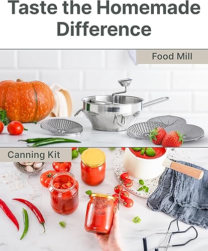 Miniatura 7 de Molino de alimentos de acero inoxidable de 4 discos mejorado, diseño giratorio ergonómico para salsa de tomate, puré de manzana, comida para bebés,