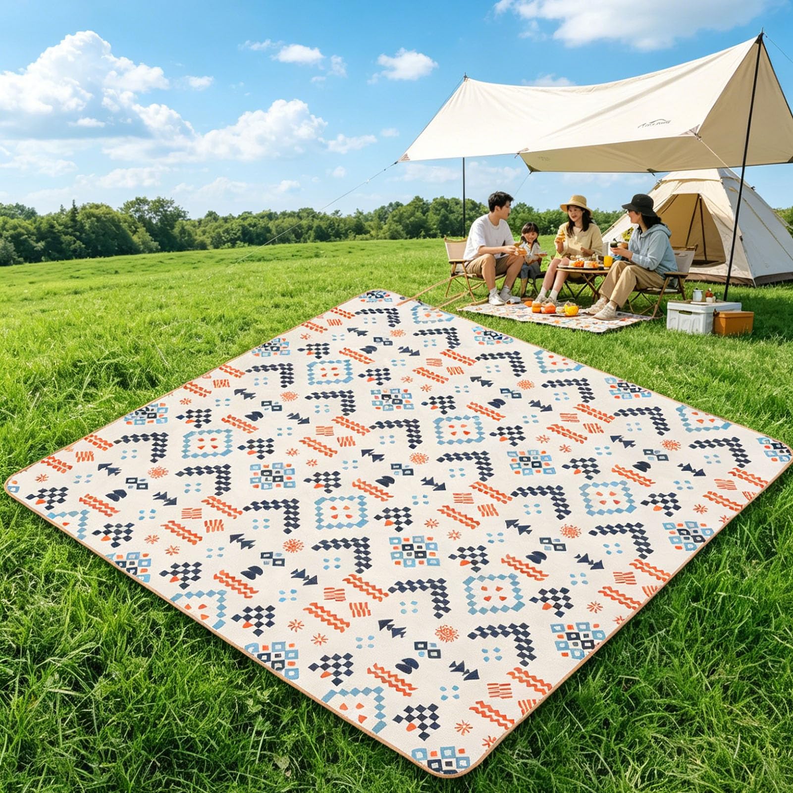 Grande Telo da Picnic Impermeabile, Tappeto Outdoor Portatile con Maniglia, Pieghevole Coperta da Spiaggia Picnic Blanket per Campeggio, Picnic, Spiaggia,Island,150×200cm