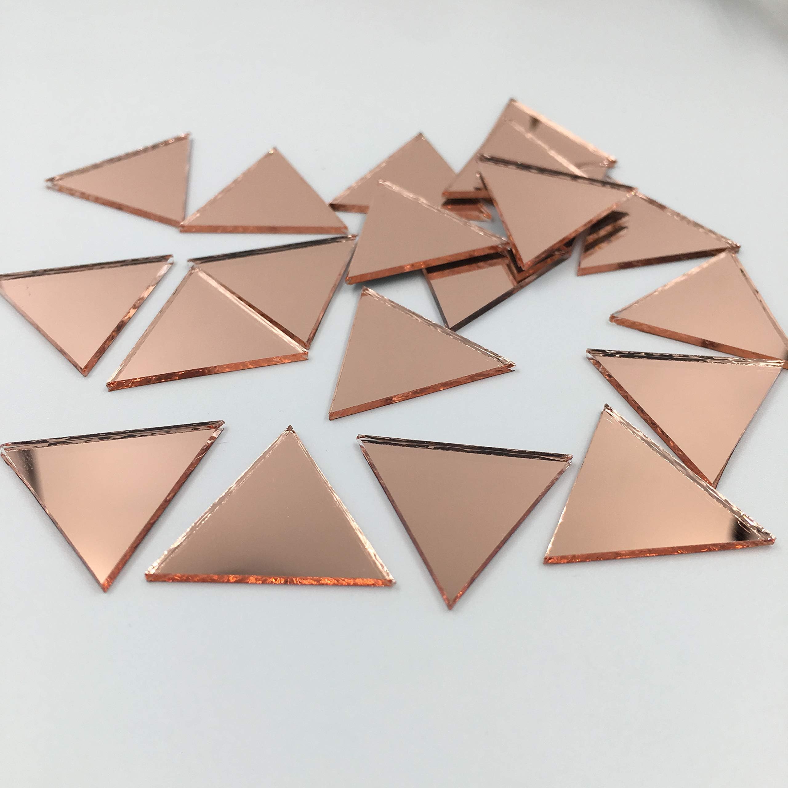 1" Triangular Shape Mirror Mosaic Tiles Rose Gold Colored Craft Mirrors Bulk 100 Pieces