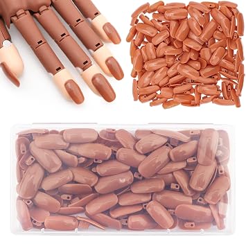 100PCS Replacement Nail Tips for Acrylic Nails Practice Hand, Brown Fake Nails with box for Nail Hand Practice
