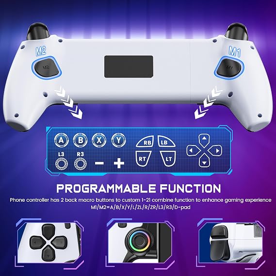 KICKDOT Wireless Phone Controller for iPhone/Android/iPad mini with Hall Joystick, LED Mobile Gaming Controller for iOS Support Xbox Cloud, Steam Link, GeForce Now, Arcade,Call of Duty, Roblox