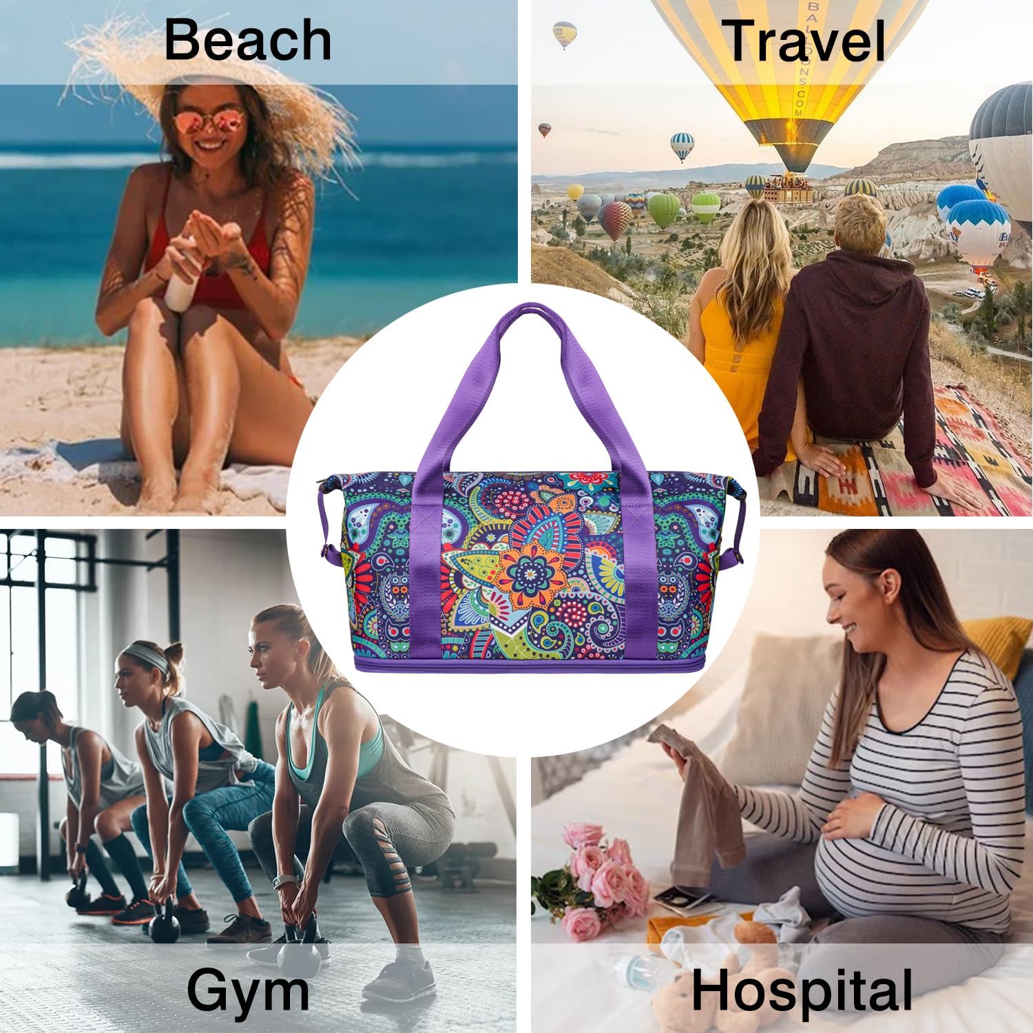Expandable Travel Duffel Bags for Women Large - Gym Bag Waterproof Boho Weekender Beach Tote Carry on Bag with Luggage Sleeve for Spirit Airlines Personal Item Bags Overnight Mom Hospital Duffels - Image 7