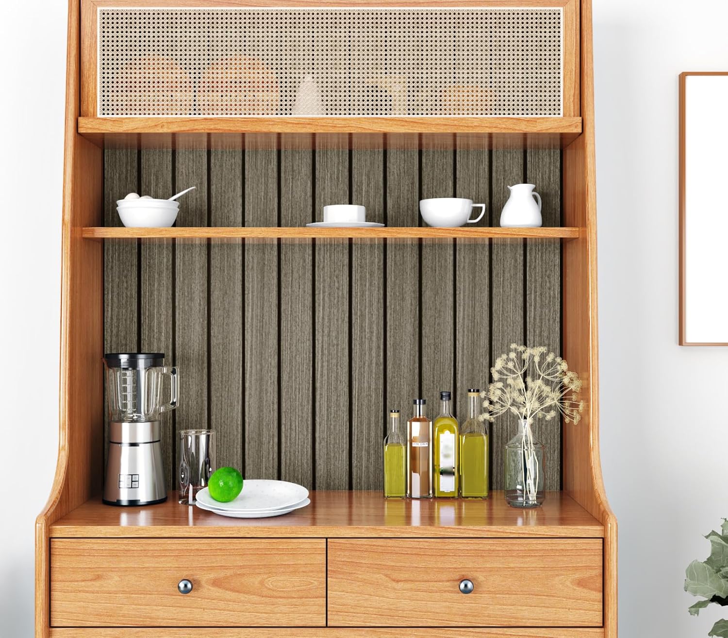 Grey/Brown Wood Slat Wall Panels for Interior Walls 23.6"x197" Peel and Stick Wood Acoustic Wall Panels 3D Textured Fluted Slat Paneling Stickers for Bedroom Studio Ceilings Bathroom