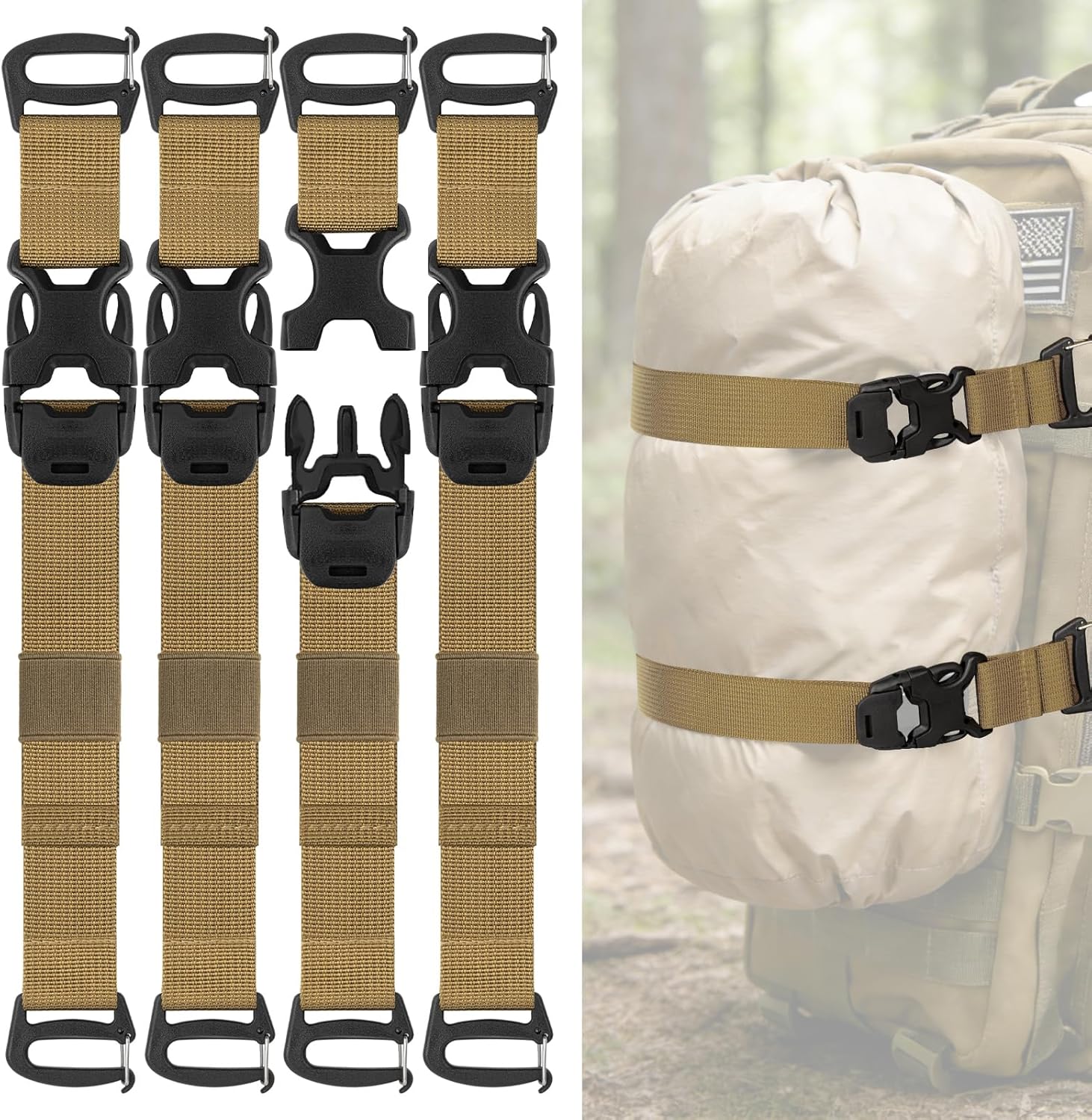 MOLLE Tactical Backpack Straps Rush Tier System Molle Attachment for Tripod Gear & Backpack Accessories, Adjustable 23" Tie Down Straps- Heavy Duty 1000D Nylon