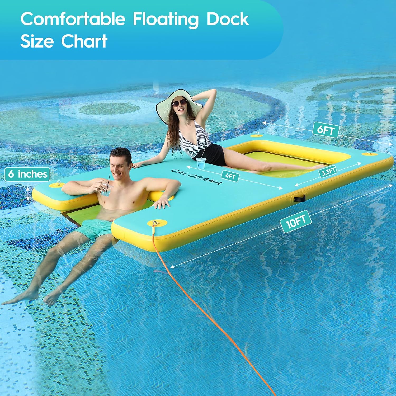 CALOBANA Inflatable Floating Dock with Boat Ramp,Lake Floats with Mesh,Tanning Pool Lounger Water Hammock for Family Party Pool Sea River Dock Boat