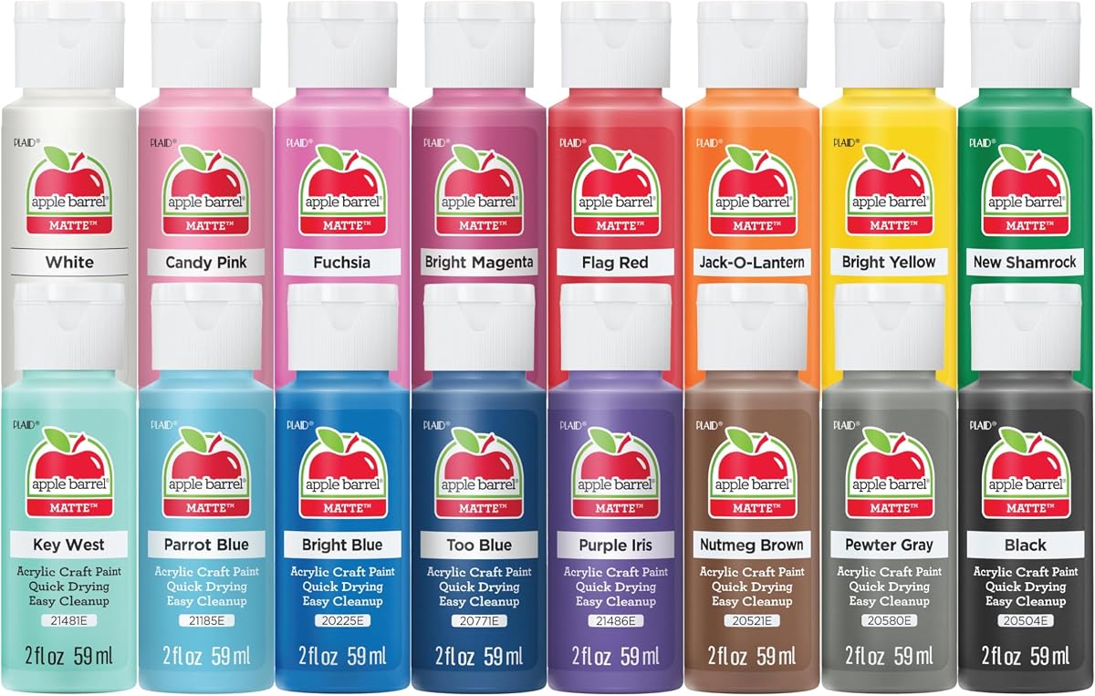 Apple Barrel, pintura acrílica para manualidades Vibrant Spectrum Collection, Promoabiii, cada uno, 16 colores mate surtidos, 2 onzas líquidas, 16 unidades