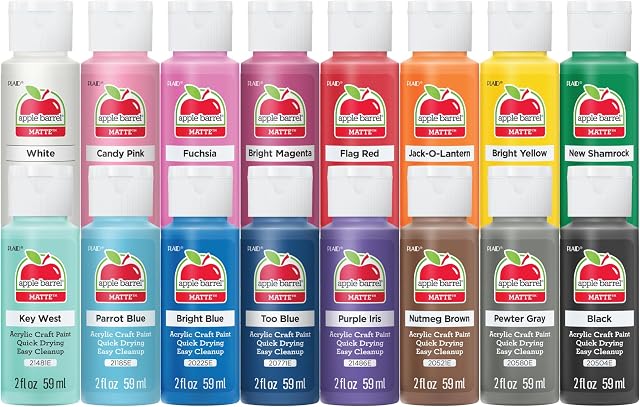 Apple Barrel Acrylic Paint Set, 16 Piece (2-Ounce), Best Colors Count