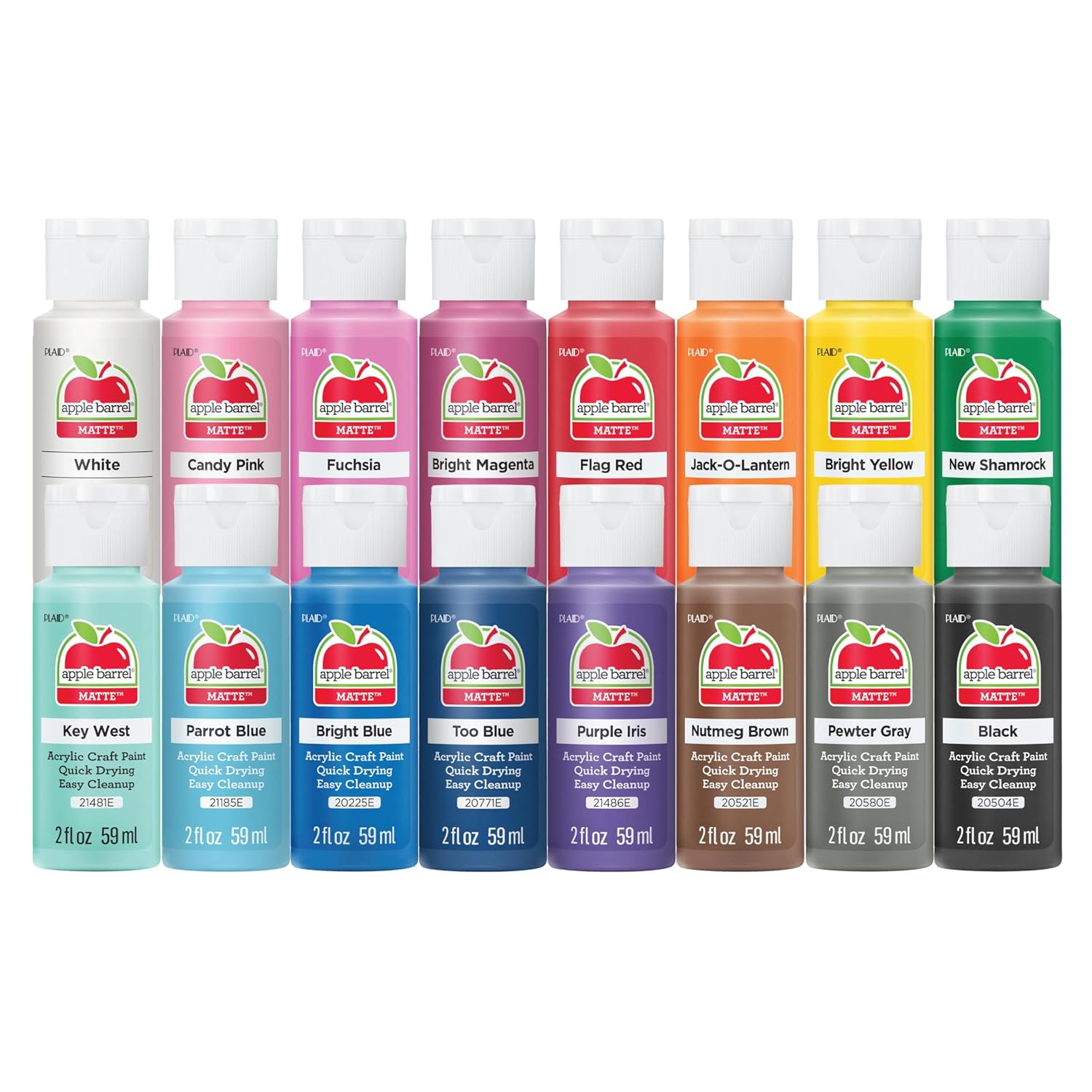 Apple Barrel Vibrant Spectrum Collection Acrylic Craft Paint PROMOABIII 2 fl oz each 16 assorted matte colors 16