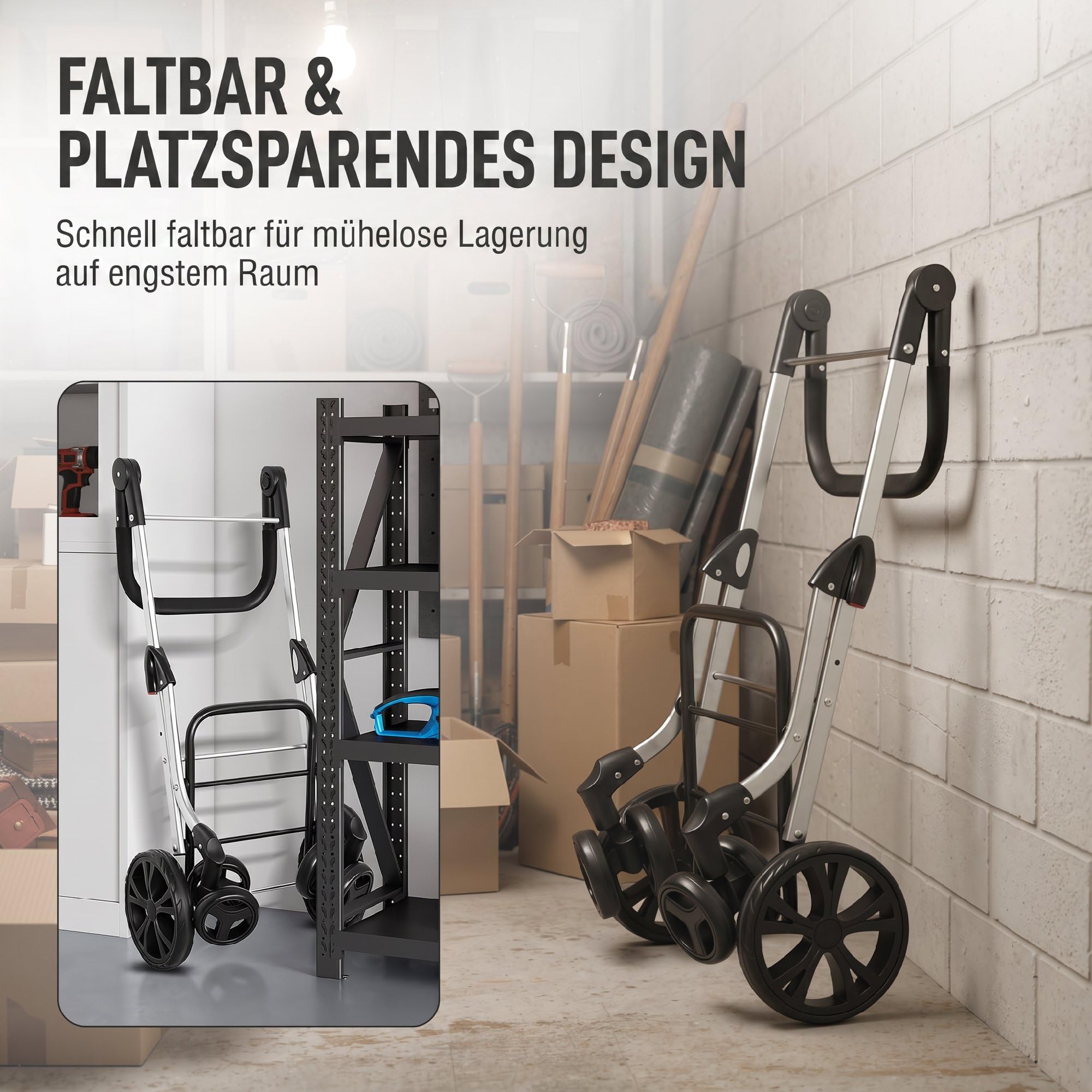 HOMCOM Einkaufstrolley Klappbar mit Kühlfach, 46L, Schwarz | Einkaufswagen, 3in1 Trolley, Sackkarre & Umhängetasche, Verstellbar Griff, Einkaufsroller mit Abnehmbarer Tasche, 6 Rädern