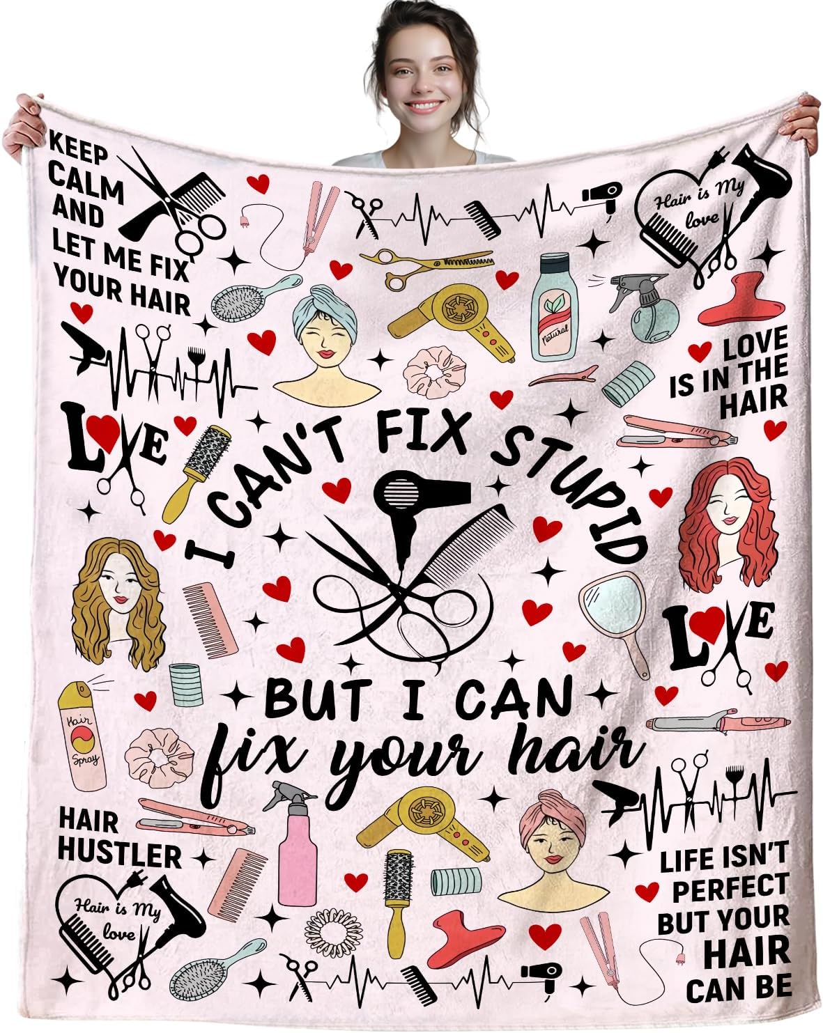 Barber Blanket Hair Stylist Gifts for Women Girls,Barbershop Accessories Stuff Decor Barber Supplies Throw Blankets,Hairdresser Gifts for Female Adults Her 50"x40"