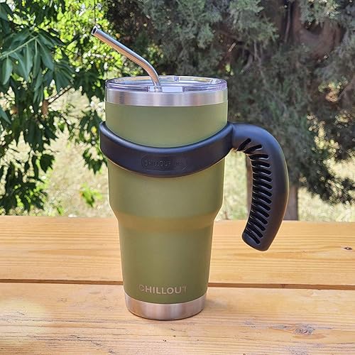 Miniatura 4 de CHILLOUT LIFE Taza de viaje de acero inoxidable de 30 onzas, juego de 6 vasos con asa, popote, cepillo de limpieza y 2 tapas. Taza de café grande