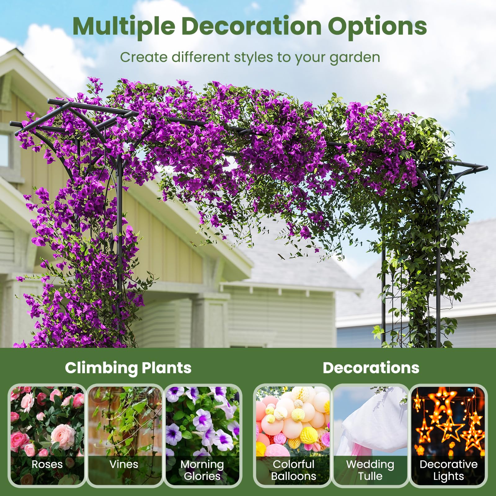 Tuinboog van metaal, hoogwaardige rozenboog, breedte 120 cm/180 cm/240 cm/350 cm, poortboog voor rozen, klimplanten, tuin, klimhulp voor verjaardag, bruiloft, feestdecoratie, zwart, 280 x 220 x 40 cm