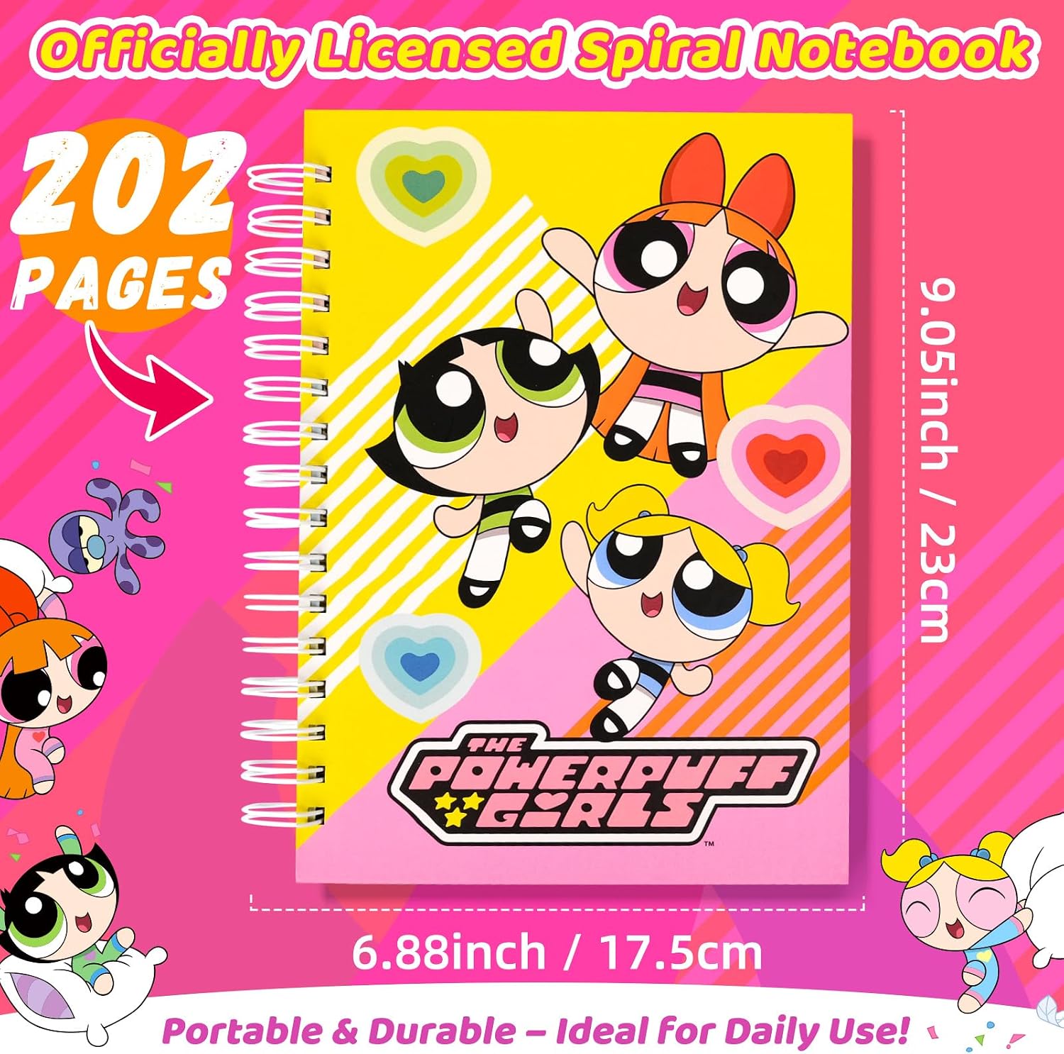 The Powerpuff Girls Spiral Notebook – Officially Licensed Hardcover Journal with Fun Cartoon Design, Cute Spiral Notebook for Writing, School Notes, Journaling, Gift for Kids & Teens, 202-Page