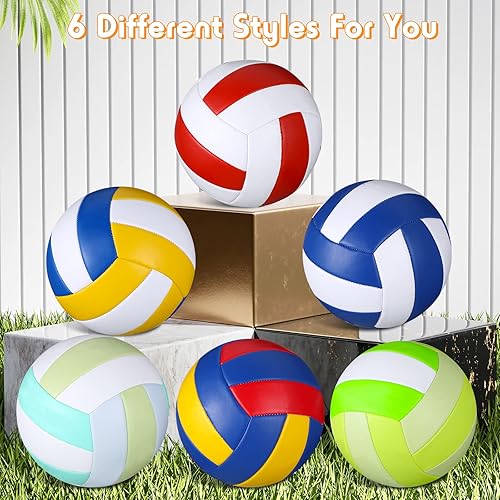 Miniatura 6 de Woanger 6 pelotas de voleibol tamaño oficial 5, impermeables, suaves, recreativas, con bomba y bolsa de red, para niños, jóvenes, adultos,