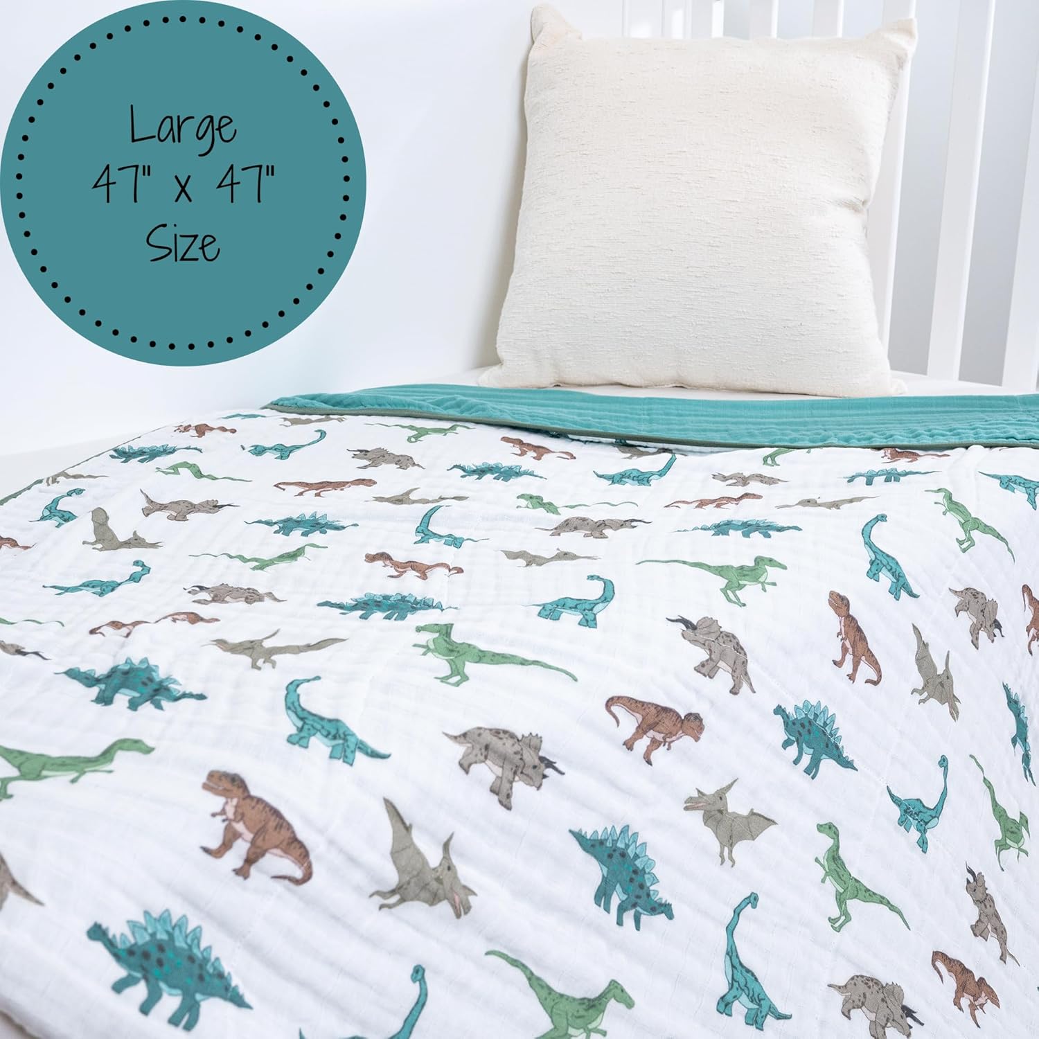 LollyBanks Muslin Baby Quilt, 6-Layer 100% Cotton Baby Blanket for Boys, Soft and Breathable Toddler Quilt, Lightweight Infant Blanket for Crib or Stroller, Newborn Essentials (Dinosaur Print) - Image 4