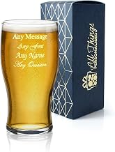 Pasabahce Personalised Engraved Pint Glass, Personalise with Any Message for Any Occasion, Stylize with a Variety of Fonts, Gift Box Included, Laser Engraved, Toughened Tulip Pint Glass