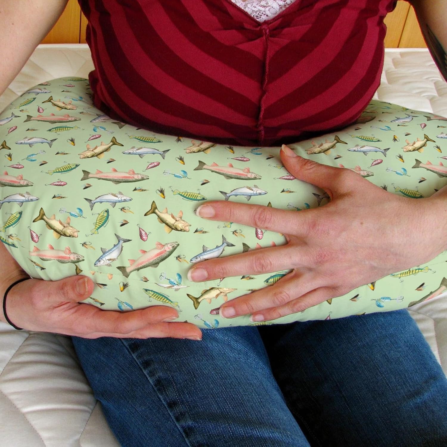 Fishing Baby Nursing Pillow Covers for Boy Girl Freshwater Fishes Lures Nursing Slipcovers for Breastfeeding Pillows Soft Stretchy Lake Outdoors Fishing Lovers Gift Removable Cover for Newborn Infant