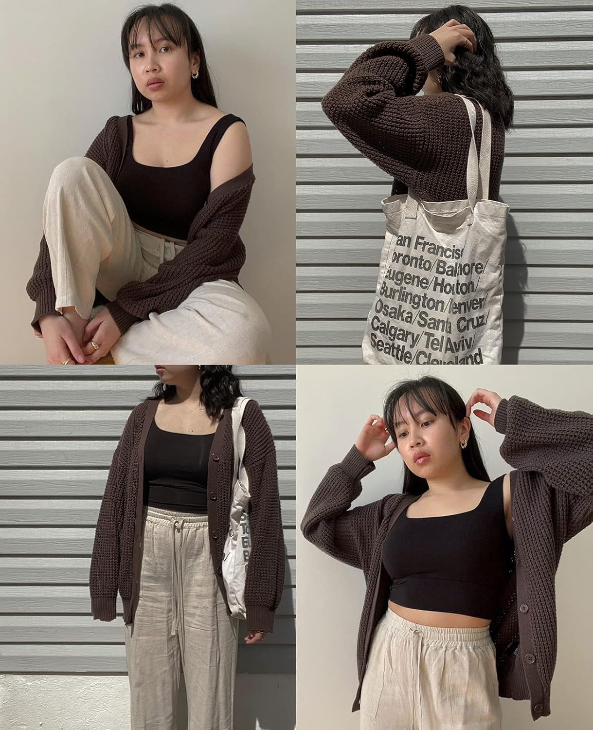 QUALFORT Cardigan Sweaters for Women 100% Cotton Button-Down Oversized Knit Outerwear Fall Tops for Women 2026 - Image 5