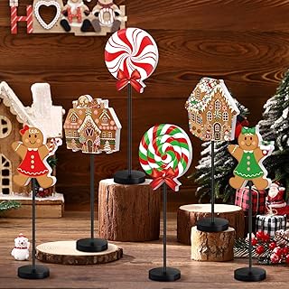 Wenqik 6 Pcs Christmas Table Decorations Wood Candy Set Wooden Signs Centerpiece Xmas Wood Blocks Rustic Tiered Tray Farmhouse Decor Tabletop Decorative for Home Tables(Gingerbread Man)