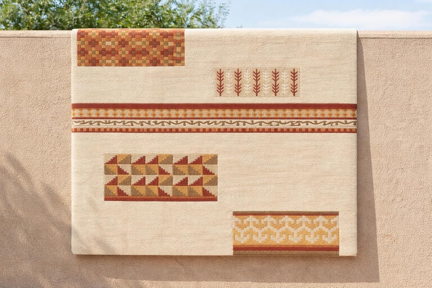Handmade Hand-Tufted Wool Area Rug, Modern Geometric Motifs Ethnic Patchwork Multicolor Carpet for Living Room Bedroom Dining 7x10, 6x9, 8x10, 9x12 Sizes