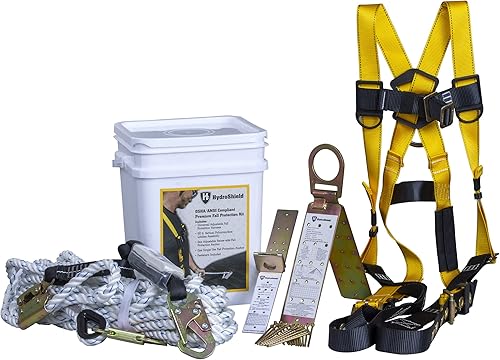 HydroShield Protección contra caídas de alta calidad kit de cubo de un solo paquete con anclajes línea de vida y arnés de pecho