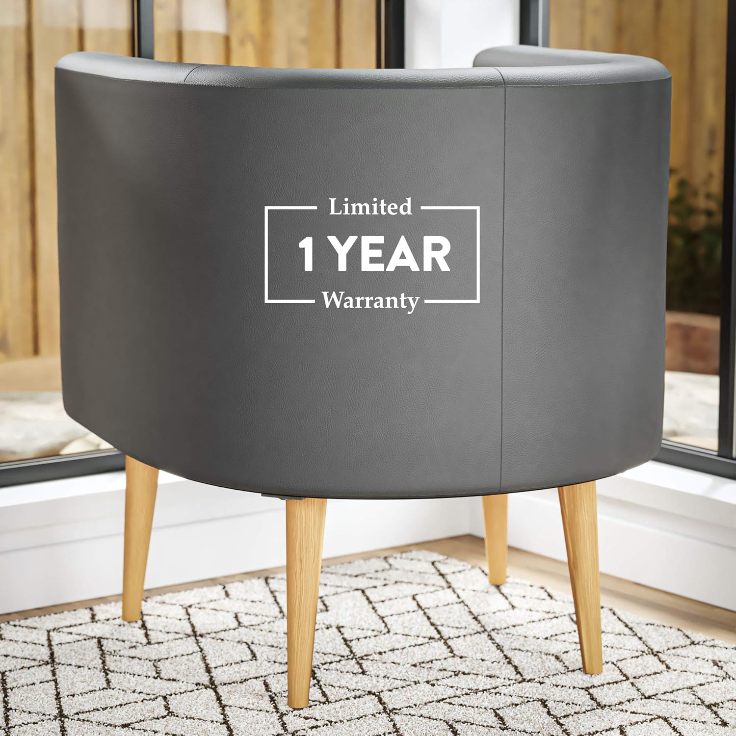 Best Cyber Monday 🔥 Edenbrook Combe Barrel Chair with Tapered Wood Legs – Upholstered Tub chair for Living Room, Charcoal Faux Leather