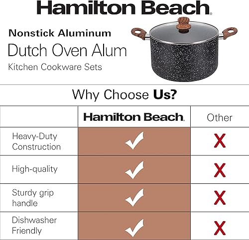 Miniatura 9 de Hamilton Beach Revestimiento de mármol antiadherente de 5 cuartos de galón con calefacción uniforme, olla de horno holandés redonda con tapa de