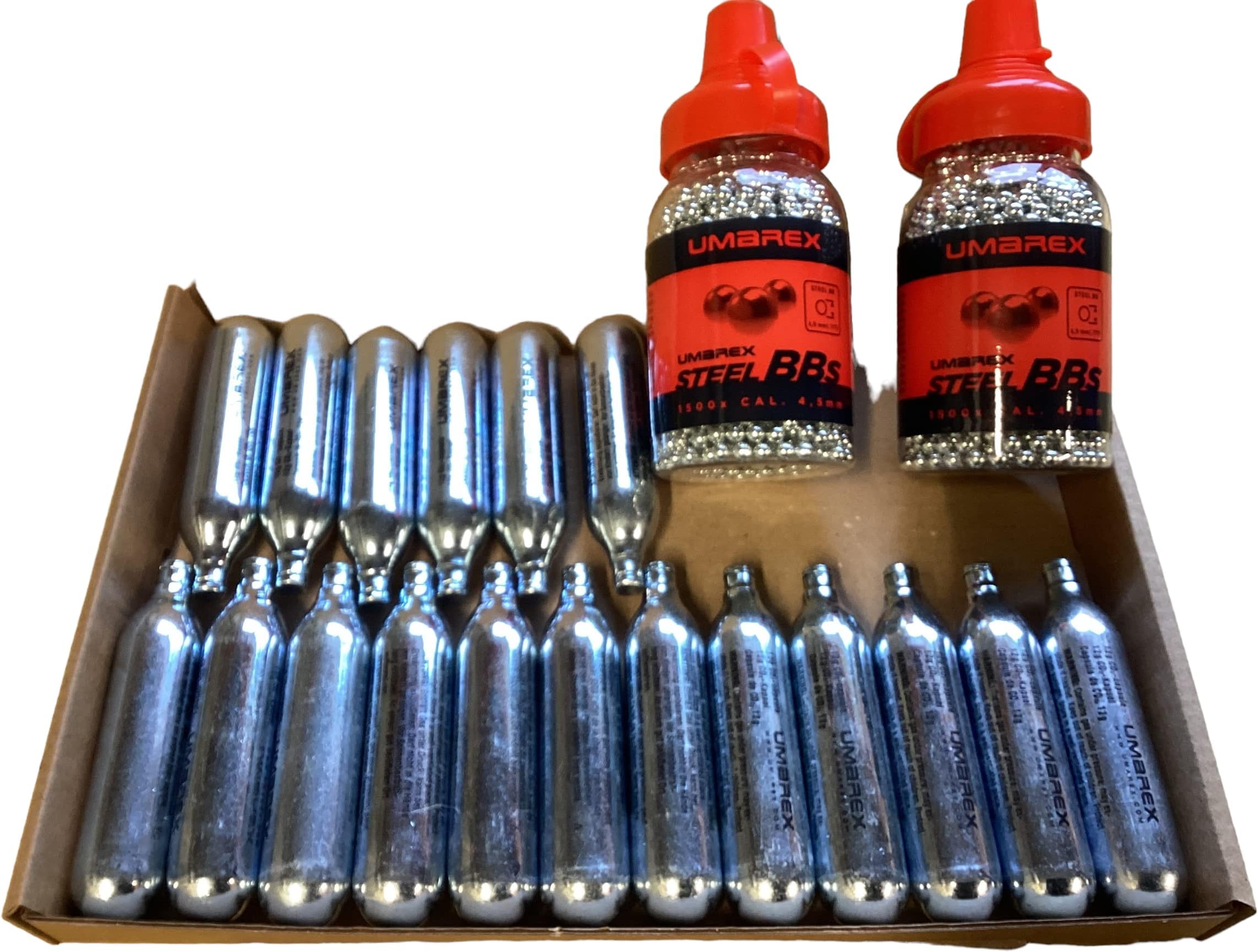 18 x Genuine 12g CO2 Gas Cartridges & 3000 Steel BBs for Airguns L924