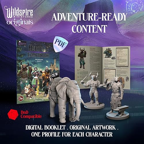 Miniatura 5 de Wildspire Heroes, NPC Animal Companions & Troll King for DND Miniatures Bulk 28mm-32mm Unpainted Paintable Dungeons and Dragons Minis Pathfinder