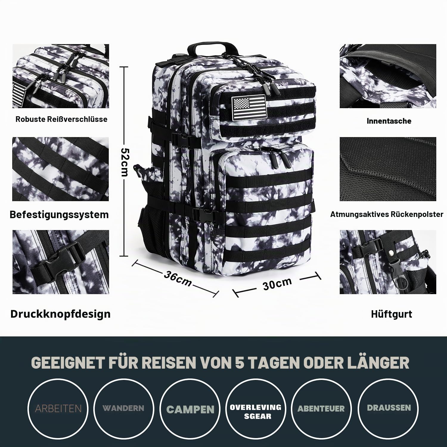 Professionelles Survival-Ausrüstungsset - Erste-Hilfe-Set und großer Campingrucksack, Campingausrüstung für Abenteuer, Outdoor, Wandern, Abenteurer