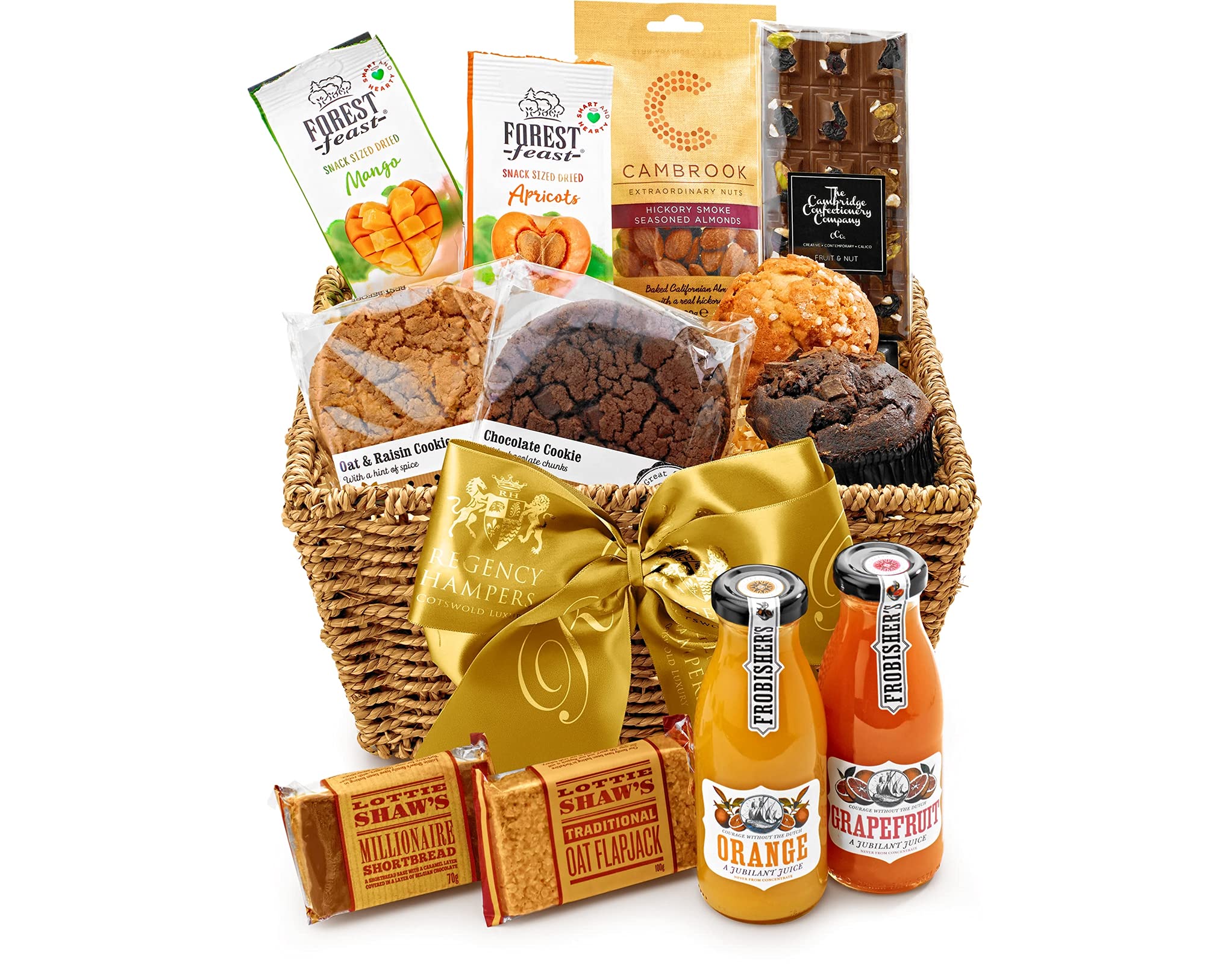 Fruit, Nut and Cookie Gift Basket - Premium Fresh Fruit Hamper with Juices, Smoked Almonds, Cookies, Muffins - Luxury Snack Gift Basket for Special Occasions, from Regency Hampers