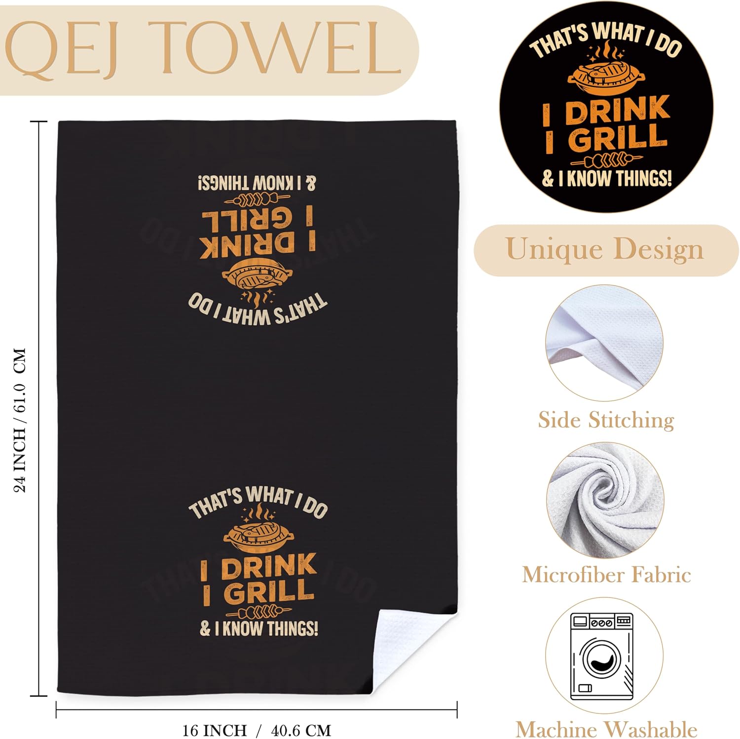 Funny BBQ Kitchen Dish Towels, Father's Day Grilling Gifts for Men Dad, Sarcastic Cooking Grilling Decorative Hand Tea Towels for Kitchen Dining Room, 16x24 Inch