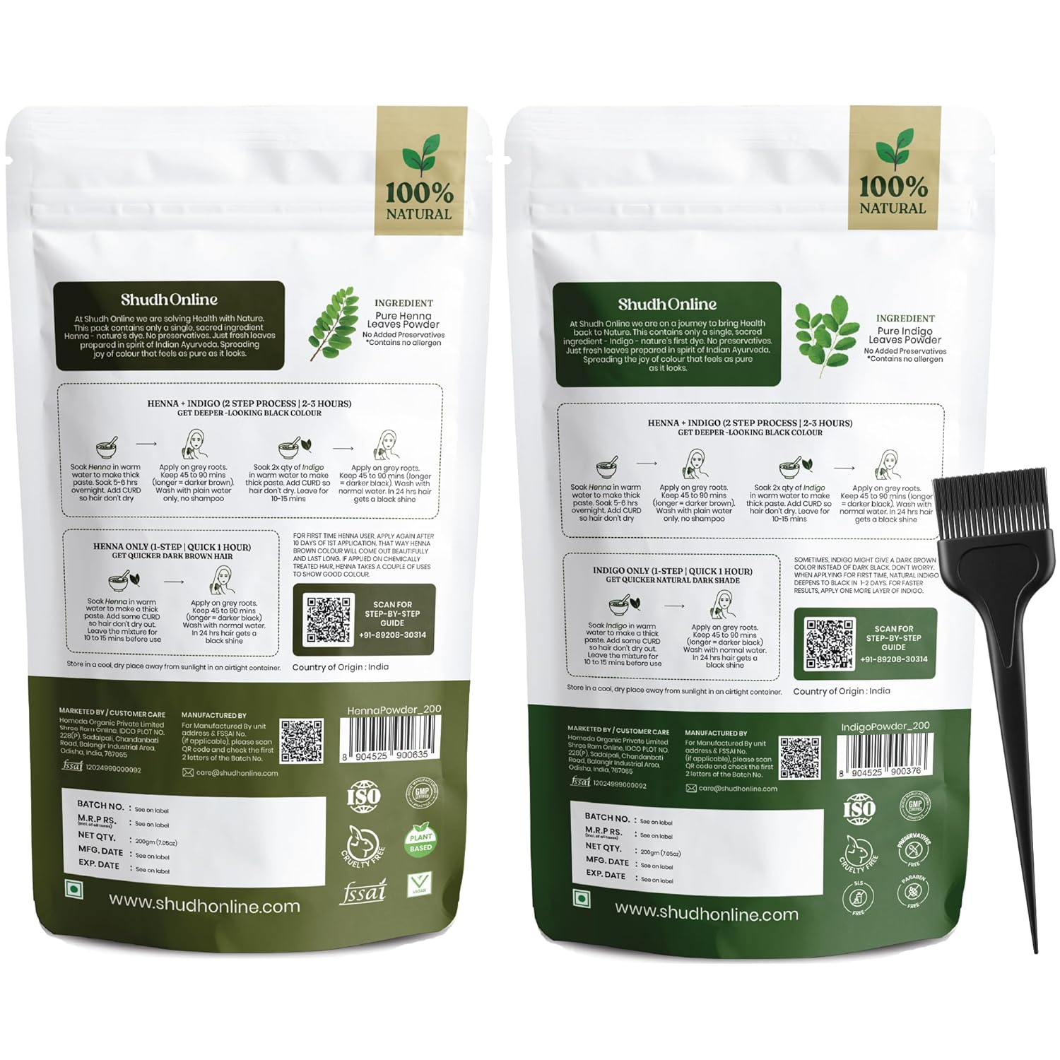 Indigo Powder Organic and Black Henna Powder for Hair Combo (14oz - 7oz each) - Henna Indigo For Hair Dye - Natural Black Hair Color (400g)