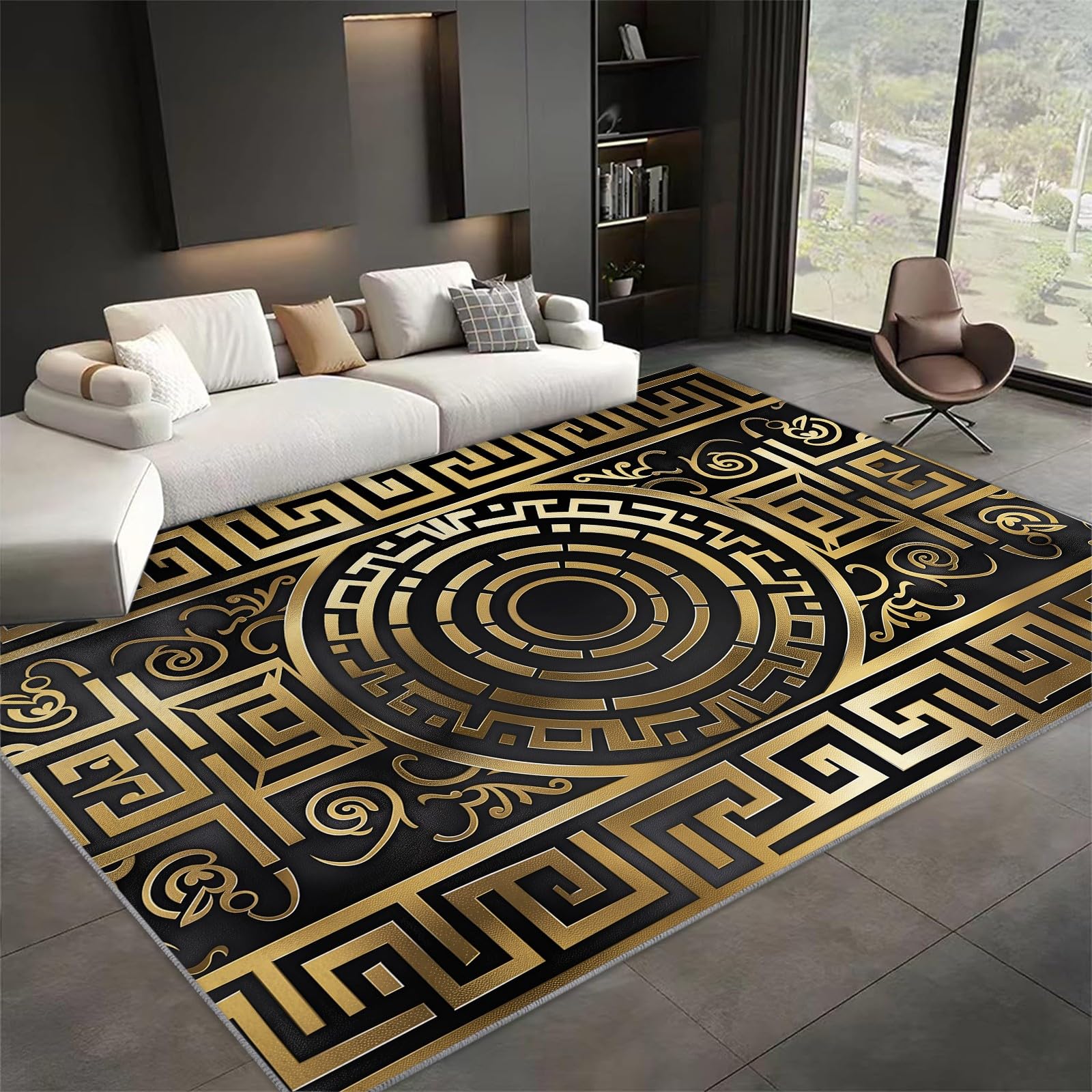 Tapis de salon pour chambre et extérieur à motif géométrique gréco-romain