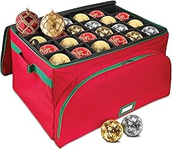 HOLDN’ STORAGE Premium Christmas Ornament Storage Container - Holds Up to 72-4” Ornaments Durable 600D Fabric - Adjustable Dividers - 3 Individual Trays - Metal Frame - Red
