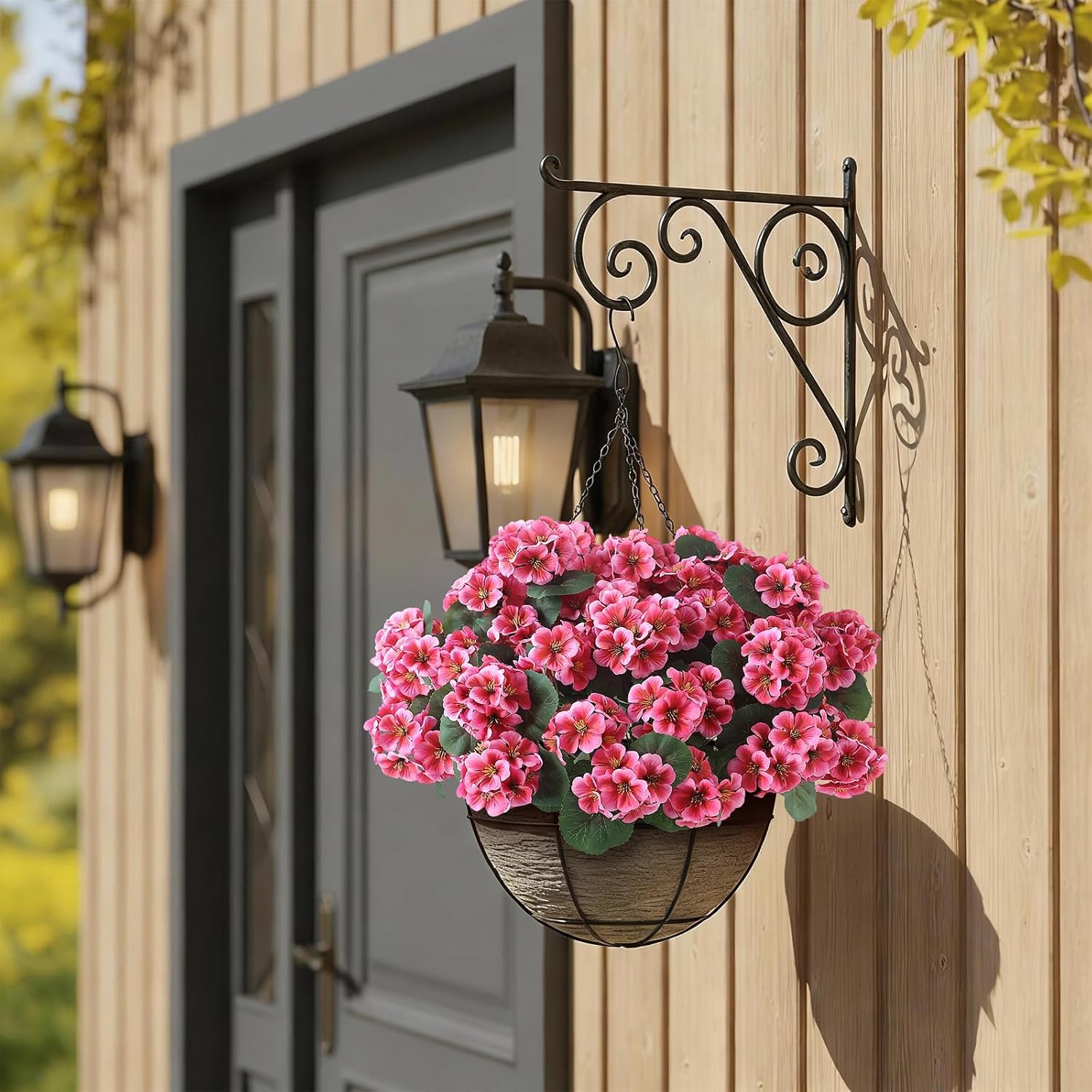 GLIDLION 12 Bundles Artificial Geranium Flowers for Spring Summer Decor, UV-Resistant Fake Plants Realistic Faux Silk Bouquets for Front Door Farmhouse Garden Porch Home Outdoor Decor (Peach Pink)